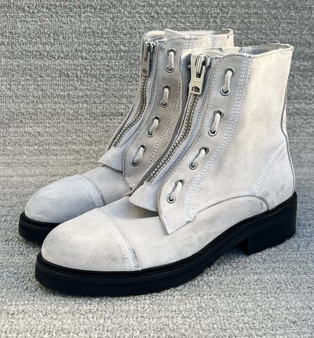 AllSaints Women's Ariel Front Zip Leather Suede Booties Ivory Women's Size 8 US